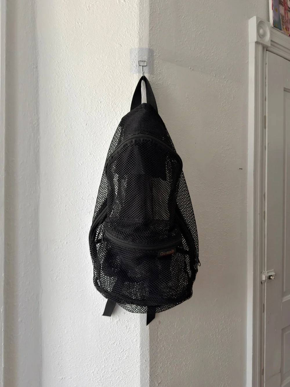 Vintage 00s Coronado black mesh see thru backpack 5x11x17”